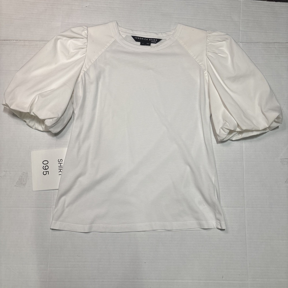 Veronica Beard Morrison Top Women's XS White Puff Sleeve Crew Neck Cotton Shirt - Picture 2 of 10